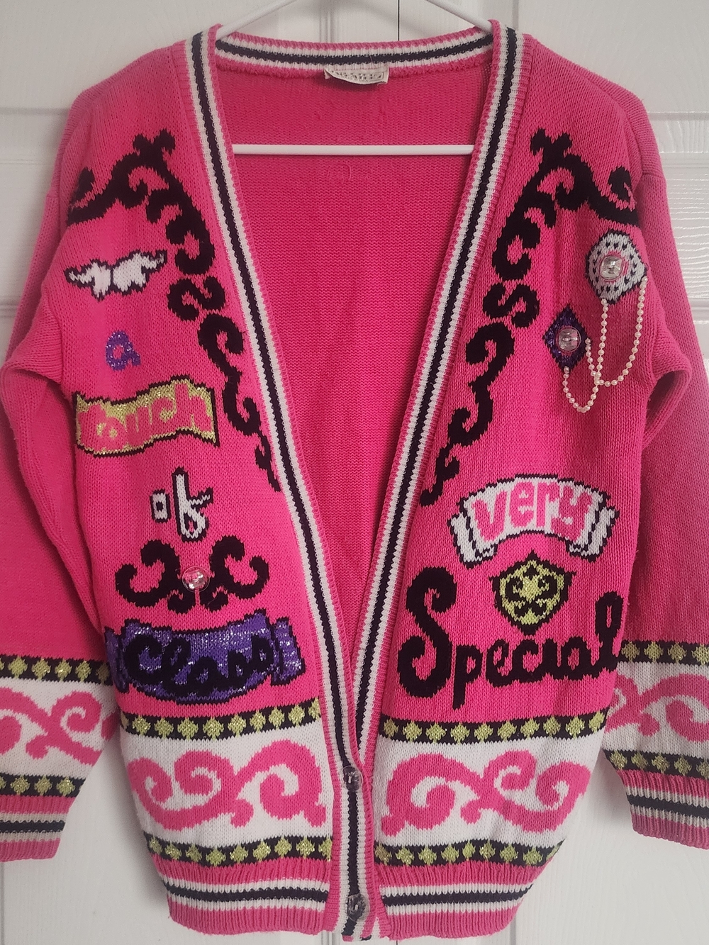 Vintage 80s Jet Set Sweaters Pink Knit Cardigan, Retro Barbiecore Women Fits XS